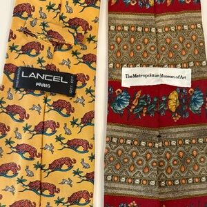 Silk Neckties- Lancel & Metropolitan Myseum of Art. Leopard, floral